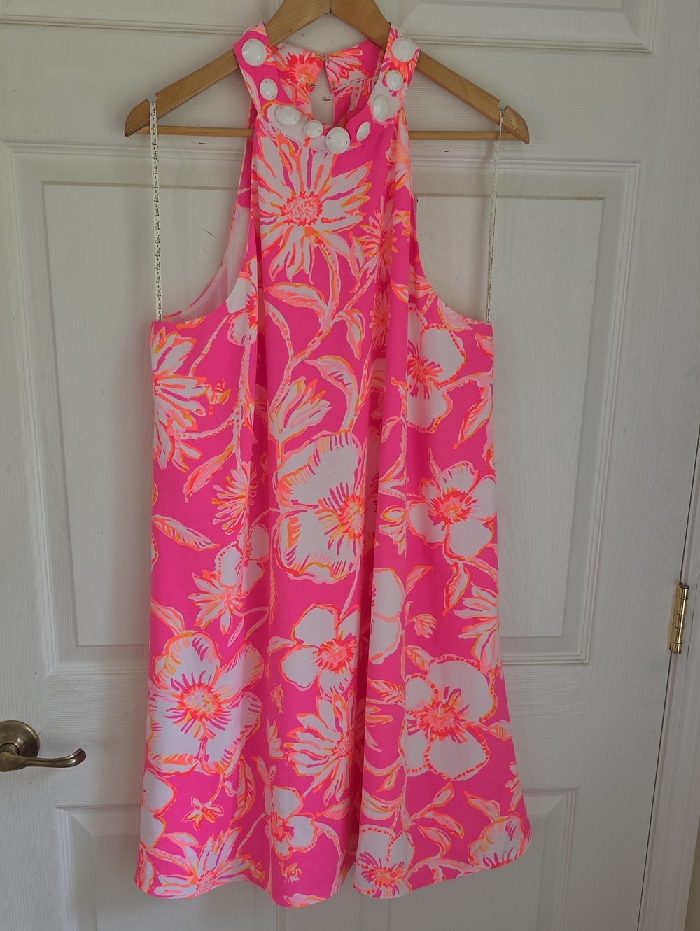 Lilly Pulitzer Pink Floral Midi Dress with White & Neon Orange Accents